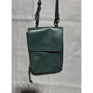 Women's American Leather Co Teal Green Leather Crossbody Wallet Bag Purse Clutch